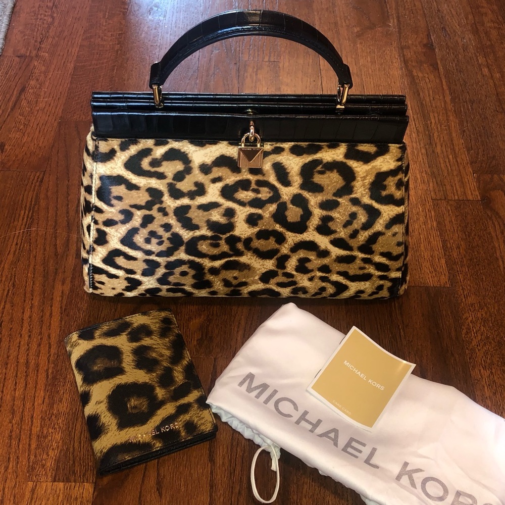 Michael Kors leopard print calf hair purse & leopard print wallet